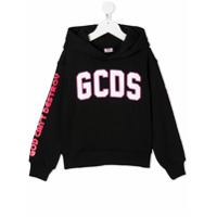 Gcds Kids logo-print cotton hoodie - Preto