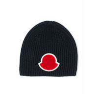 Moncler Kids logo patch beanie hat - Azul