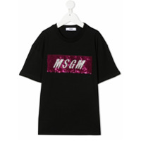 Msgm Kids Camiseta com logo de paetês - Preto