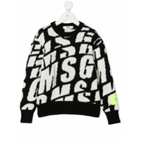 Msgm Kids logo-intarsia jumper - Preto