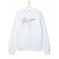 Msgm Kids Moletom com logo gravado - Branco