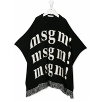 Msgm Kids Poncho de tricô com logo - Preto