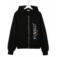 Pinko Kids TEEN logo zipped hoodie - Preto