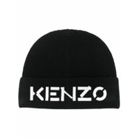Kenzo logo print ribbed beanie - Preto