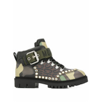 Moschino Bota camuflado com tachas - Marrom