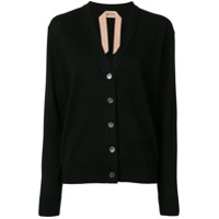 Nº21 Cardigan gola V com logo - Preto