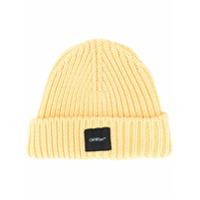 Off-White logo patch ribbed beanie - Amarelo