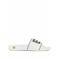 Versace Slides de couro com logo - Branco