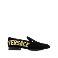 Versace Slipper com logo bordado - Preto