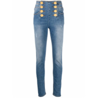 Balmain button detail skinny jeans - Azul