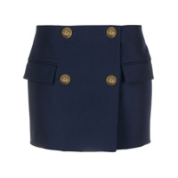 Balmain embossed button mini skirt - Azul