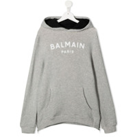Balmain Kids TEEN logo print hoodie - Cinza