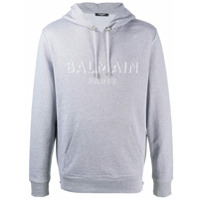 Balmain logo drawstring hoodie - Cinza