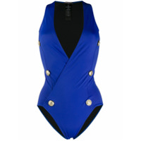 Balmain Maiô com transpasse e botões - Azul