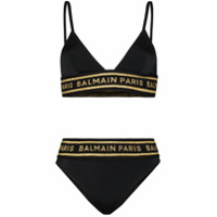 Balmain metallic logo bikini set - Preto