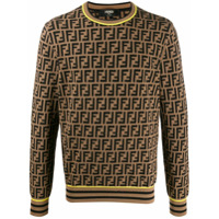 Fendi Suéter de tricô com logo FF - Marrom