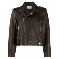 GANNI Jaqueta biker cropped - Marrom