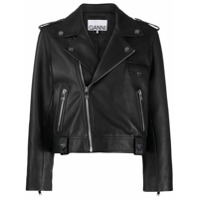 GANNI Jaqueta biker cropped - Preto