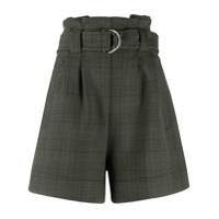 GANNI Short xadrez com cinto - Marrom