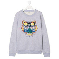 Kenzo Kids Moletom com logo bordado - Cinza