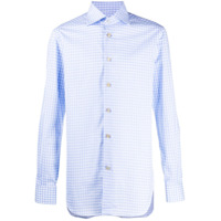 Kiton Camisa xadrez com colarinho - Azul