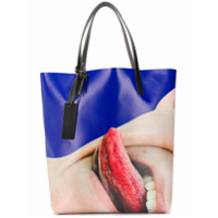 Marni tongue checkered tote bag - Azul