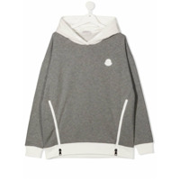 Moncler Kids TEEN zipped logo hoodie - Cinza