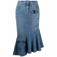 Moschino Saia jeans com bordado - Azul