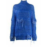MRZ Suéter de tricô pesado destroyed - Azul
