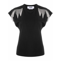 MSGM Blusa mangas curtas com franjas - Preto