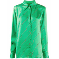 MSGM Camisa listrada com logo - Verde