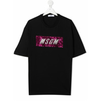 Msgm Kids Camiseta com logo bordado - Preto