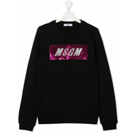 Msgm Kids Moletom com logo de paetês - Preto