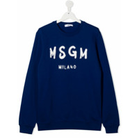 Msgm Kids TEEN logo print sweater - Azul