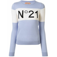 Nº21 Suéter color block com logo - Azul
