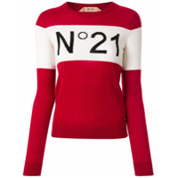 Nº21 Suéter color block com logo - Vermelho