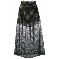 Paco Rabanne floral lace skirt - Preto