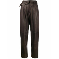 P.A.R.O.S.H. Calça cintura alta de couro - Marrom