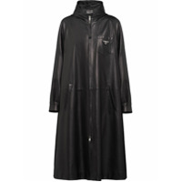 Prada Trench coat oversized de couro - Preto