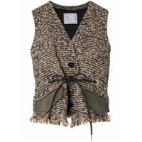 Sacai Colete cropped de tweed - Marrom