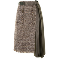 Sacai contrast tweed skirt - Marrom