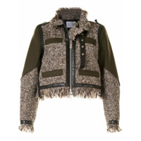 Sacai Jaqueta de tweed com recortes - Marrom
