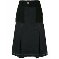Sacai Saia com pregas e recorte jeans - Preto