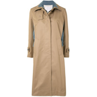 Sacai Trench coat com recorte jeans - Marrom