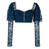 Self-Portrait Blusa cropped com renda - Azul