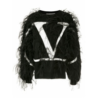 Valentino Suéter com plumas e logo - Preto