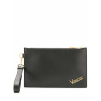 Versace Clutch de couro com logo - Preto