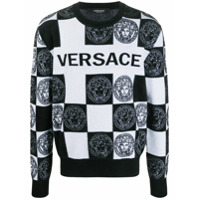 Versace Suéter xadrez com logo - Preto