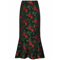 yuhan wang rose-print midi skirt - Preto