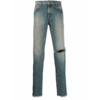 424 Calça jeans cintura média com efeito desbotado - Azul